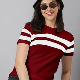 ausk Women Striped Regular Fit Crew-Neck T-Shirt-picture-46