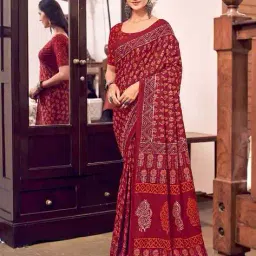 h3plus Women Printed Saree with Contrast Border image 1