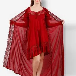romaisa Pack of 2 Lace Nighty with Robe-picture-37
