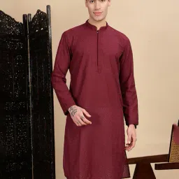 sanwara Men Embroidered Regular Fit Long Kurta with Mandarin Collar image 1