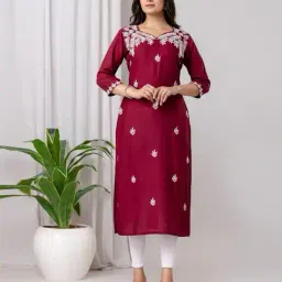 nishabd Women Embroidered Straight Kurti with Bracelet Sleeves image 1
