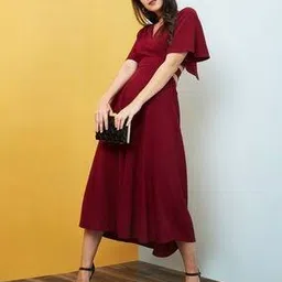 globus Women V-Neck Fit & Flare Dress with Back Tie-Up-picture-42