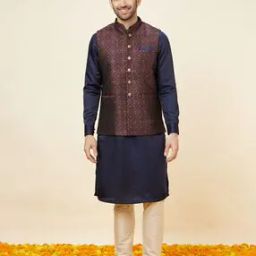 manyavar Men Floral Pattern Regular Fit Nehru Jacket-picture-40