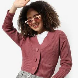 V-Neck Cardigan with Button-Front-image-82