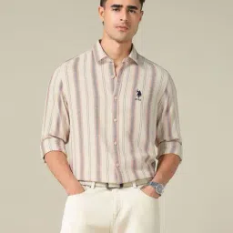 u.s. polo assn. Men Striped Regular Fit Shirt with Spread Collar image 1