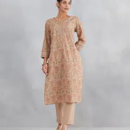 fabindia Women Floral Print Straight Kurta Set image 1