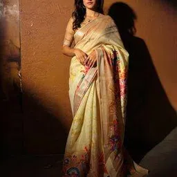 Pure Cotton Digital Abstract Floral Print Saree-image-36