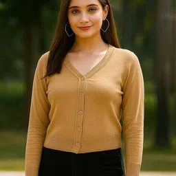 natris Women V-Neck Cardigan with Ribbed Hem image 1