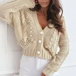 outzidr global Women Cable-Knit V-Neck Cardigan-picture-11