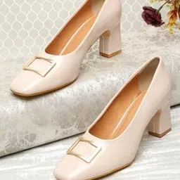 flat n heels Women Chunky-Heeled Pumps with Metal Accent-picture-25