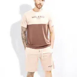 Men Colourblock Lounge T-Shirt & Shorts Set-image-0