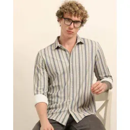 bushirt Men Striped Regular Fit Shirt with Full Sleeves image 1