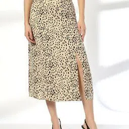 Women Animal Print A-Line Skirt with Side-Slit-image-19