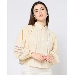 yousta Women Lace Shirt with Voluminous Sleeves-picture-17