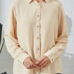 Shein Spread Collar Full Cuffed Sleeve Curved Hem Shirt-picture-12