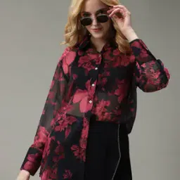 outzidr global Women Floral Print Regular Fit Georgette Shirt-picture-31