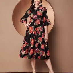 zwerlon x ag Women Floral Print A-Line Dress with Bell Sleeves-picture-32