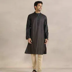 fabindia Men Embellished Relaxed Fit Long Kurta with Mandarin Collar image 1