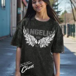 bewakoof Women's Angel Is Graphic Printed Oversized Acid Wash T-shirt-picture-31