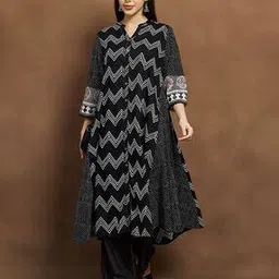 melange by lifestyle Women Cotton Abstract Kurta-picture-24