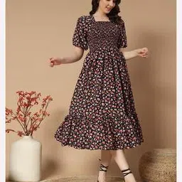 Women Floral Print Square-Neck Fit & Flare Dress-image-87