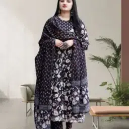piludi Women Floral Print Anarkali Kurta with Pants & Dupatta Set-picture-41
