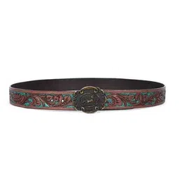 celtic Men Floral Pattern Belt with Deer Emblem Buckle image 1