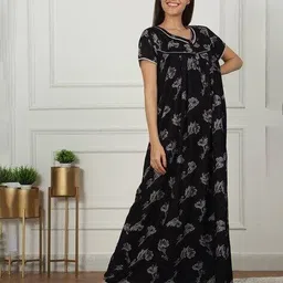 sweet dreams Women Floral Print Round-Neck Nighti image 1