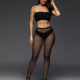 vaghbhatt Women High-Rise Rhinestone Sparkle Fishnet Stockings-picture-46