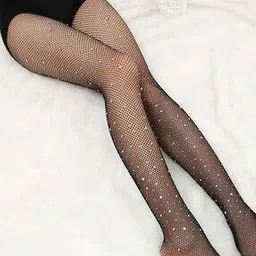 vaghbhatt Women High-Rise Rhinestone Sparkle Fishnet Stockings-picture-42