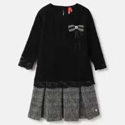 blue giraffe Girls Lace A-Line Dress with Bow-picture-11