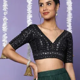 salwar studio Women V-Neck Back-Open Blouse image 1