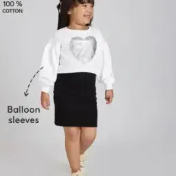 hopscotch Girls Balloon Sleeves Dress with Sweatshirt-picture-52