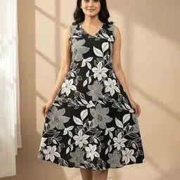 dhakre fashion Women Floral Print V-Neck A-Line Dress-picture-12