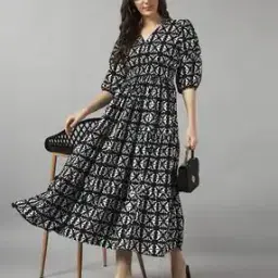 raiyani enterprise x ag Women Printed V-Neck Fit & Flare Dress -picture-32