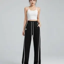 Women Straight Trackpants with Contrast Tipping-image-0