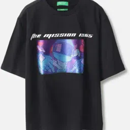 united colors of benetton Boys Graphic Print Boxy Fit Round-Neck T-Shirt image 1