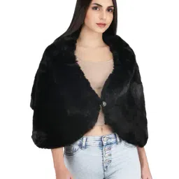 aol Women Faux Fur Cape with Button Details image 1