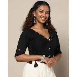 Embroidery Front Open Blouse-image-77