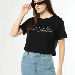 buda jeans co Women Typographic Print Regular Fit Crew-Neck T-Shirt image 1