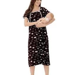 piu Graphic Print Square-Neck Long Feeding Nightgown-picture-16
