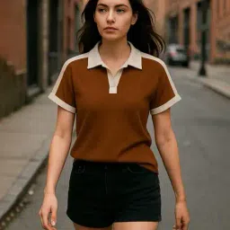 genzy Women Loose Fit Polo T-Shirt with Short Sleeves image 1