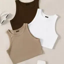 Women Pack of 3 Ribbed Slim Fit Tank Tops-image-80
