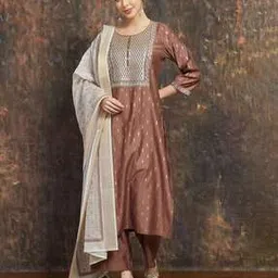 melange by lifestyle Women Embroidered Straight Kurta Suit Set-picture-26