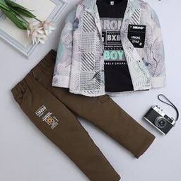 fourfolds Boys Typographic Print Suit Set with T-Shirt-picture-9