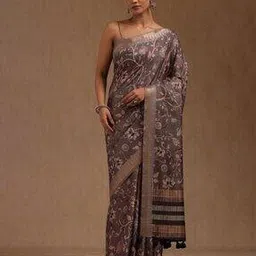 Zari Woven Floral Print Saree-image-42