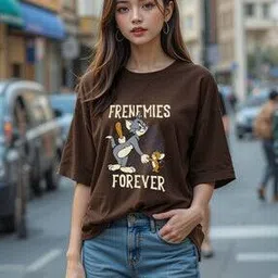 buda jeans co Women Graphic Print Oversized Fit Round-Neck T-Shirt-picture-39