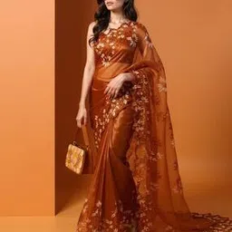 Women Embroidered Saree with Scalloped Border-image-31