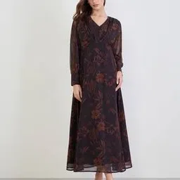 styli Women V-Neck Floral Cuffed Sleeves Fit and Flare Maxi Dress-picture-32