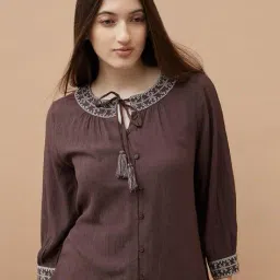 fame forever by lifestyle Women Embroidered Regular Fit Blouse Top image 1